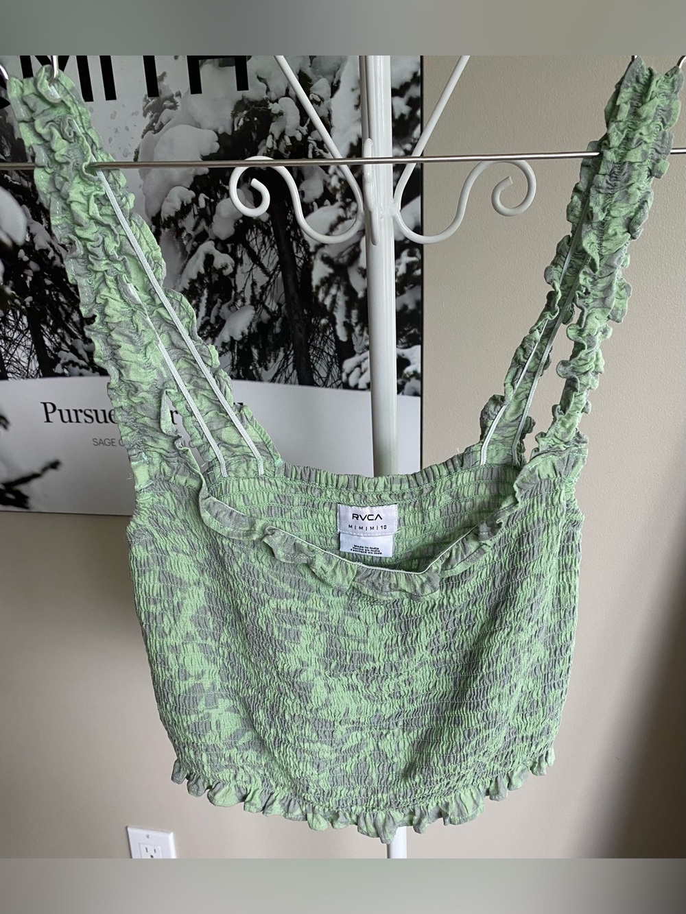 RVCA woman’s Light Green Smocked Ruffle Tank